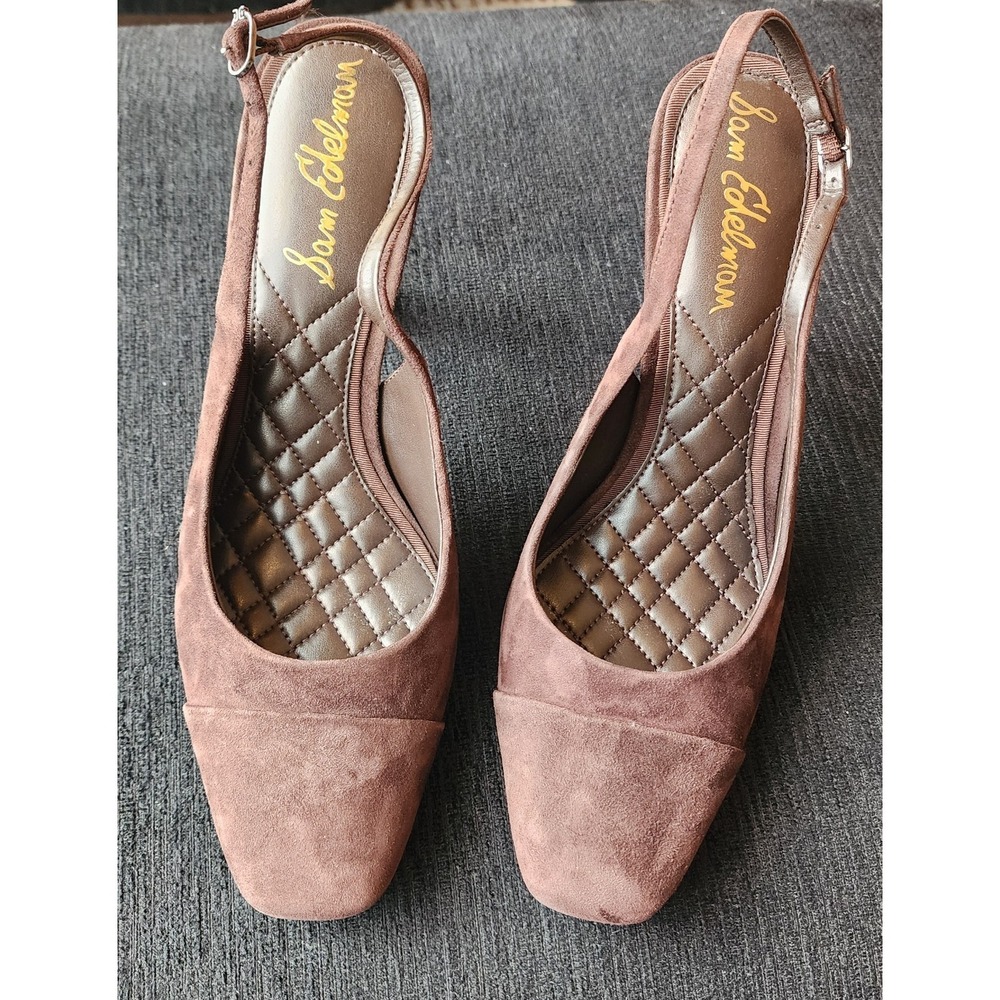 $150 Sam Edelman Women's Essay Slingback Pumps Brown "Café Noir" Suede Size 10